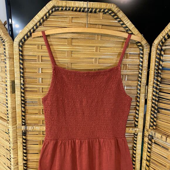 Old Navy Rust Red Smocked Bodice Maxi Dress Cotton Sleeveless Size Large - Picture 4 of 6